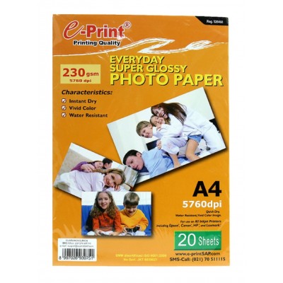 E-PRINT Kertas Photo Glossy A4 230 gsm 20 lembar-kuning